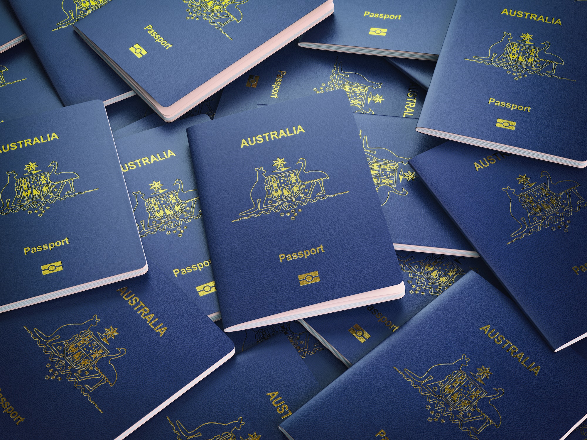 Passports of Australia background. Immigration or travel concept